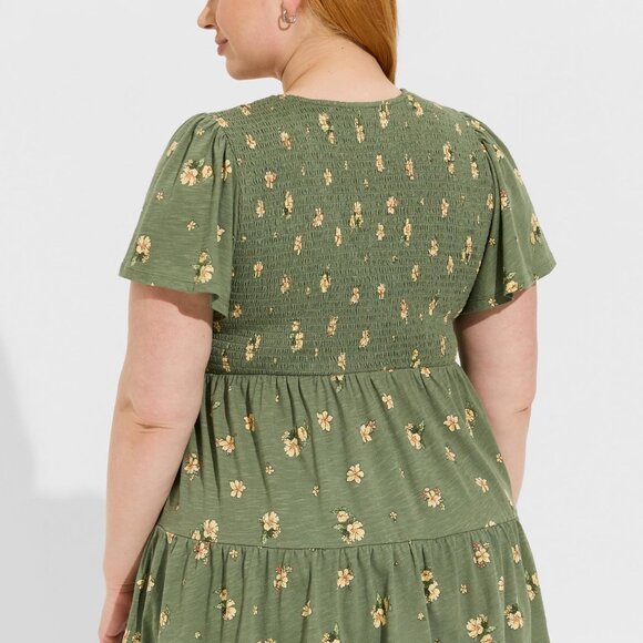 NWT Torrid V-Neck Smocked Bodice‎ Babydoll Green Floral Top Size 0/L/12 - Picture 6 of 9